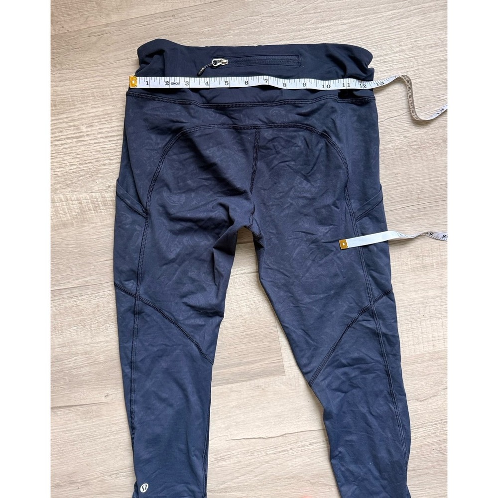 Lululemon womens Speed Tights Pants Lux Navy Paisley Embossed Inkwell Ruched - Picture 2 of 12
